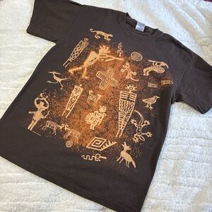 Tribal Graphic Brown T-Shirt with Orange Accents